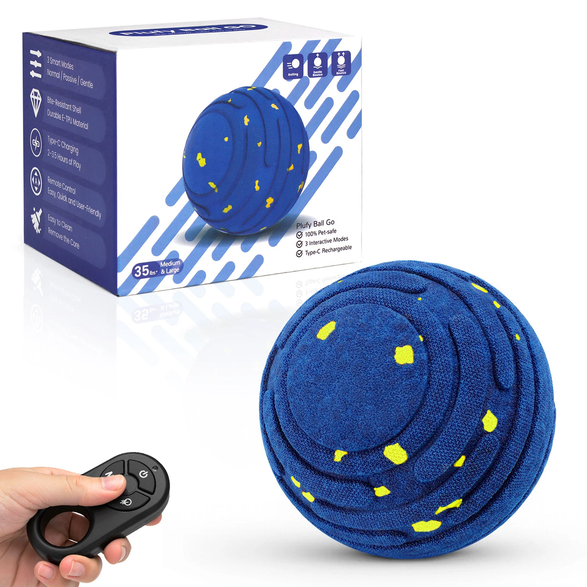 Smart Interactive Dog Toy, Indestructible E-TPU Toy Ball for Aggressive Chewers, Automatic Moving, Rechargeable Ball for Small/Medium dogs.