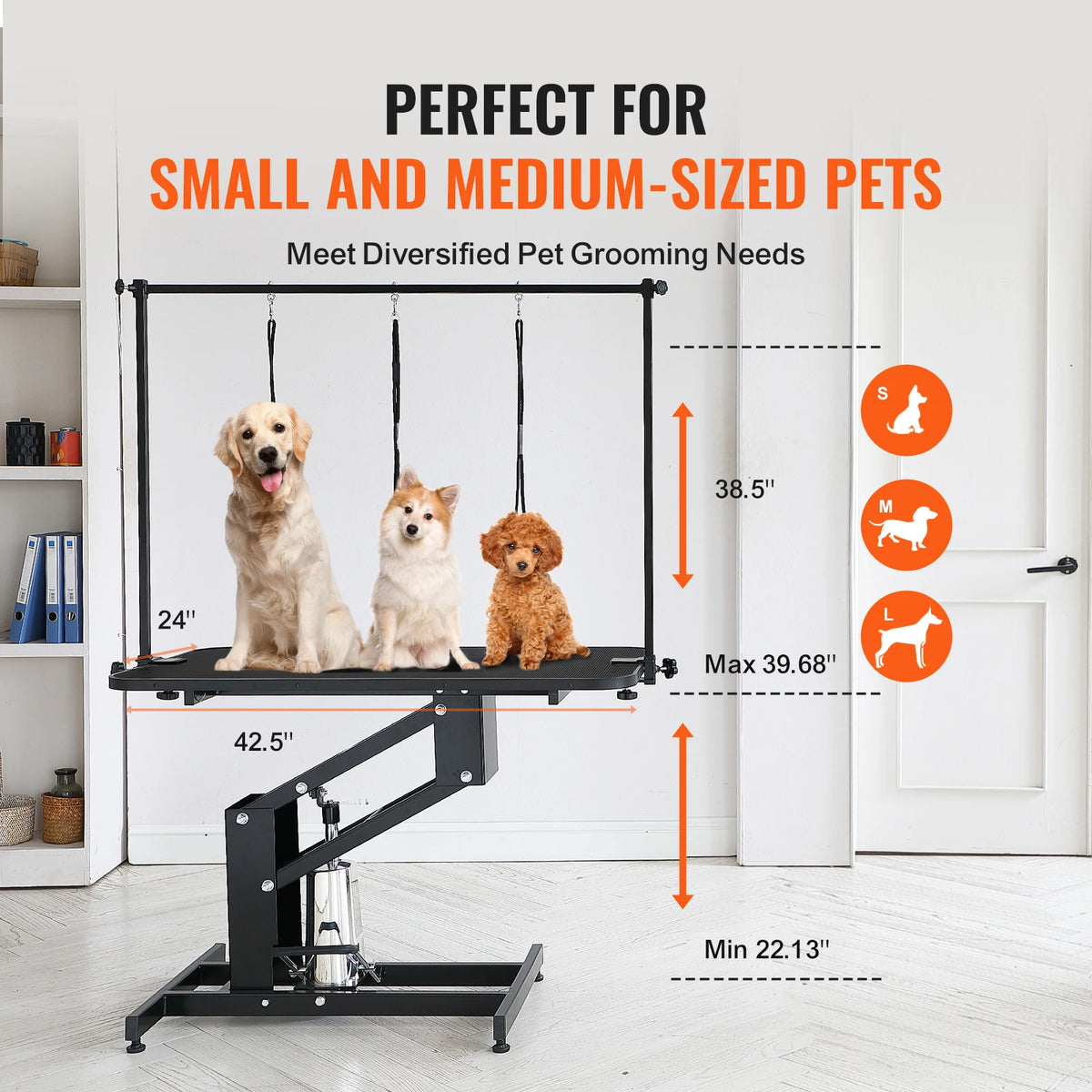43" Hydraulic Pet Grooming Table 400LBS Height Adjustable Dog Grooming Station with Arm Anti Slip Tabletop for Pets