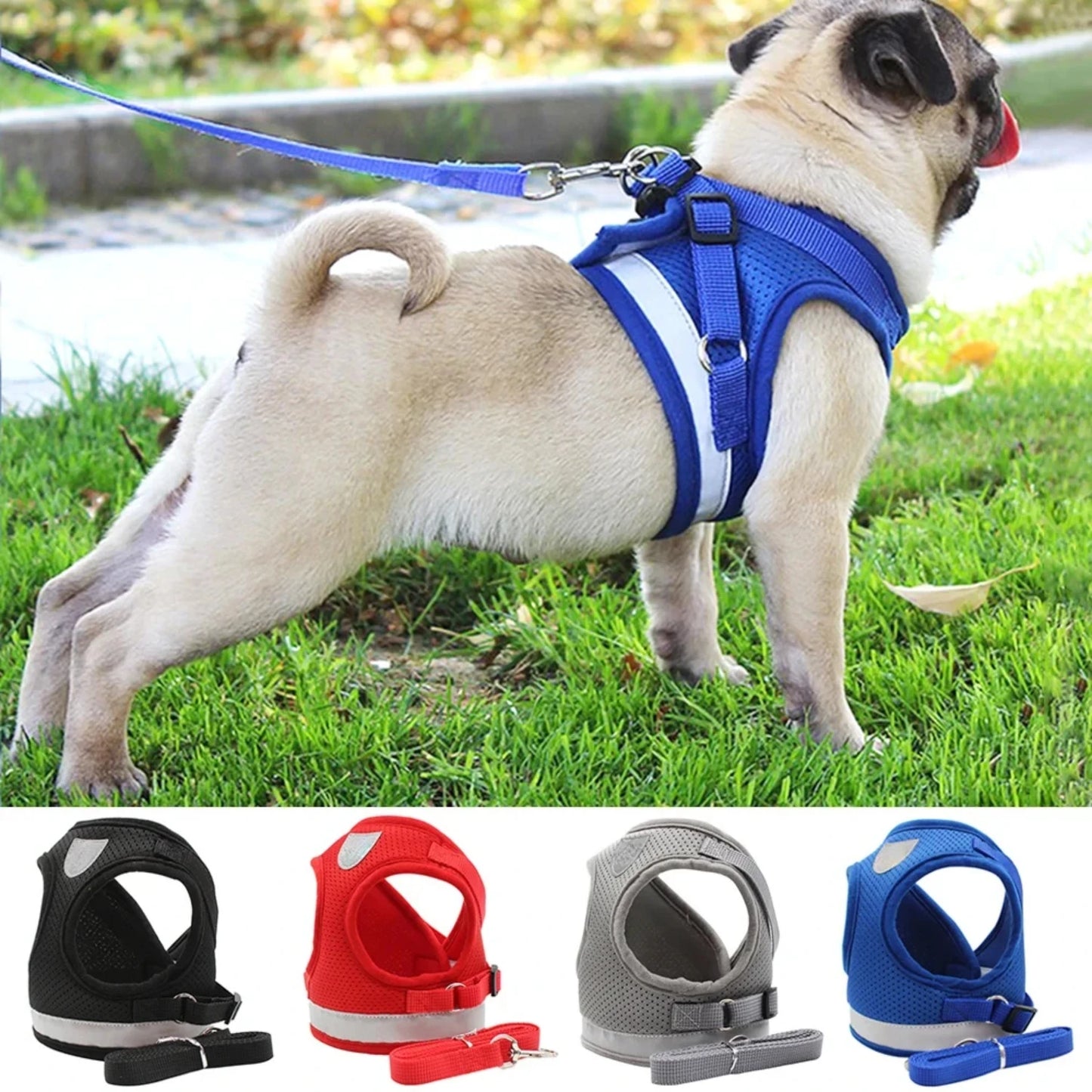 Pet Dog Cat Harness with Adjustable Leash Reflective Safety Mesh Chest Strap Collar Small Medium Dogs Vest Set XS/S/M/L/XL
