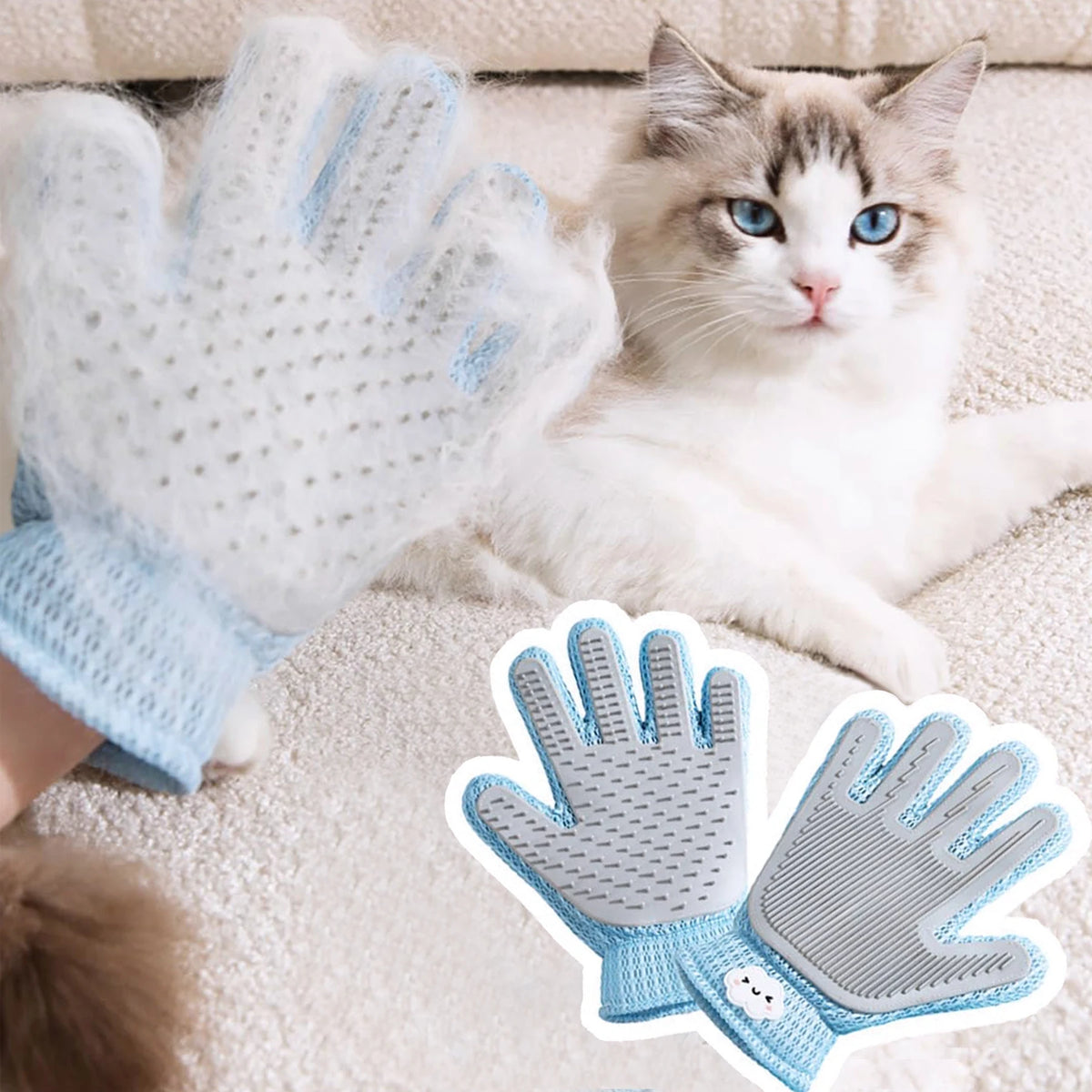 2-in-1 Pet Grooming Glove – Double-Sided Deshedding & Massage Brush for Cats/Dogs, Removes Loose Hair from Fur & Furniture, Ultra-Soft Easy-Clean Mitt(single glove)