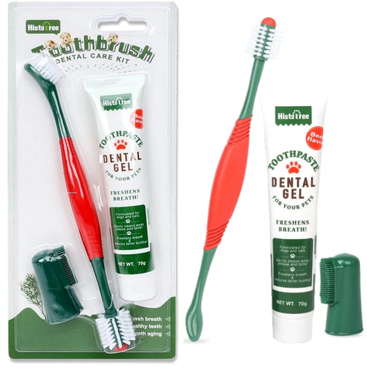Dog Toothbrush Toothpaste Kit Beef Dog Toothpaste 360° Double-Head Toothbrush  Tooth Brushing Pet Dental Care Kit for Dogs Cats