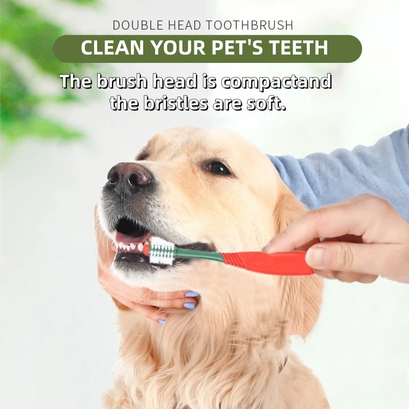 Dog Toothbrush Toothpaste Kit Beef Dog Toothpaste 360° Double-Head Toothbrush  Tooth Brushing Pet Dental Care Kit for Dogs Cats