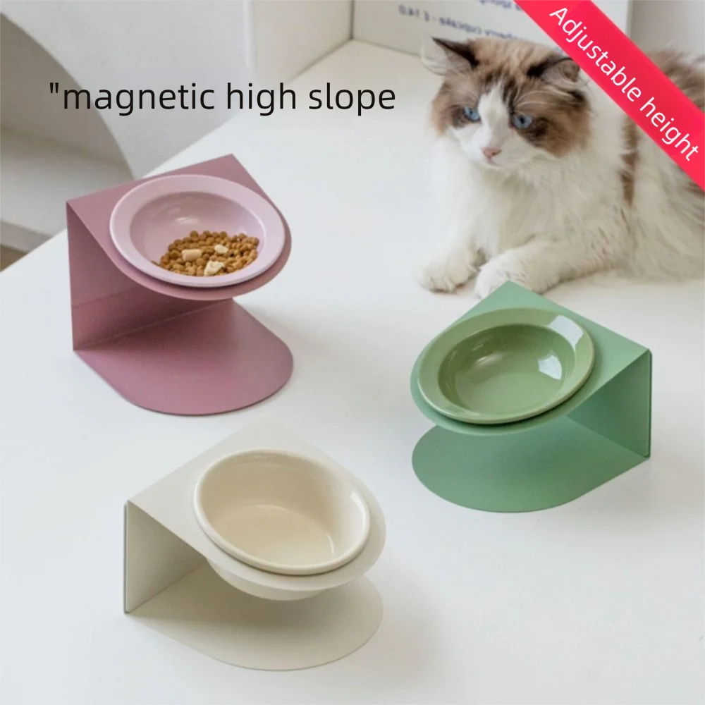 Anti Vomiting Ceramic Dog / Cat Bowl Anti Slip Inclined Dog / Cat Feeding Station Detachable Neck Protection Raised Dog Food Bowl