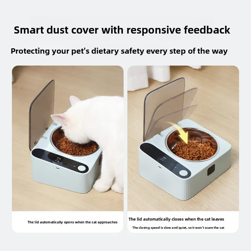 Pet Smart Infrared Sensor Open Lid Dog/Cat Bowl Stainless Steel with Lid Dustproof Insect-proof and Moisture-proof Pet Bowl