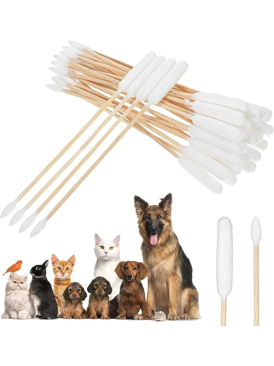 12/15cm Long Cotton Swabs ProfessionalCat Cotton Swabwith Bamboo Double Sided Dog Ear Swabs -Specially Designed Big Cotton Swabs