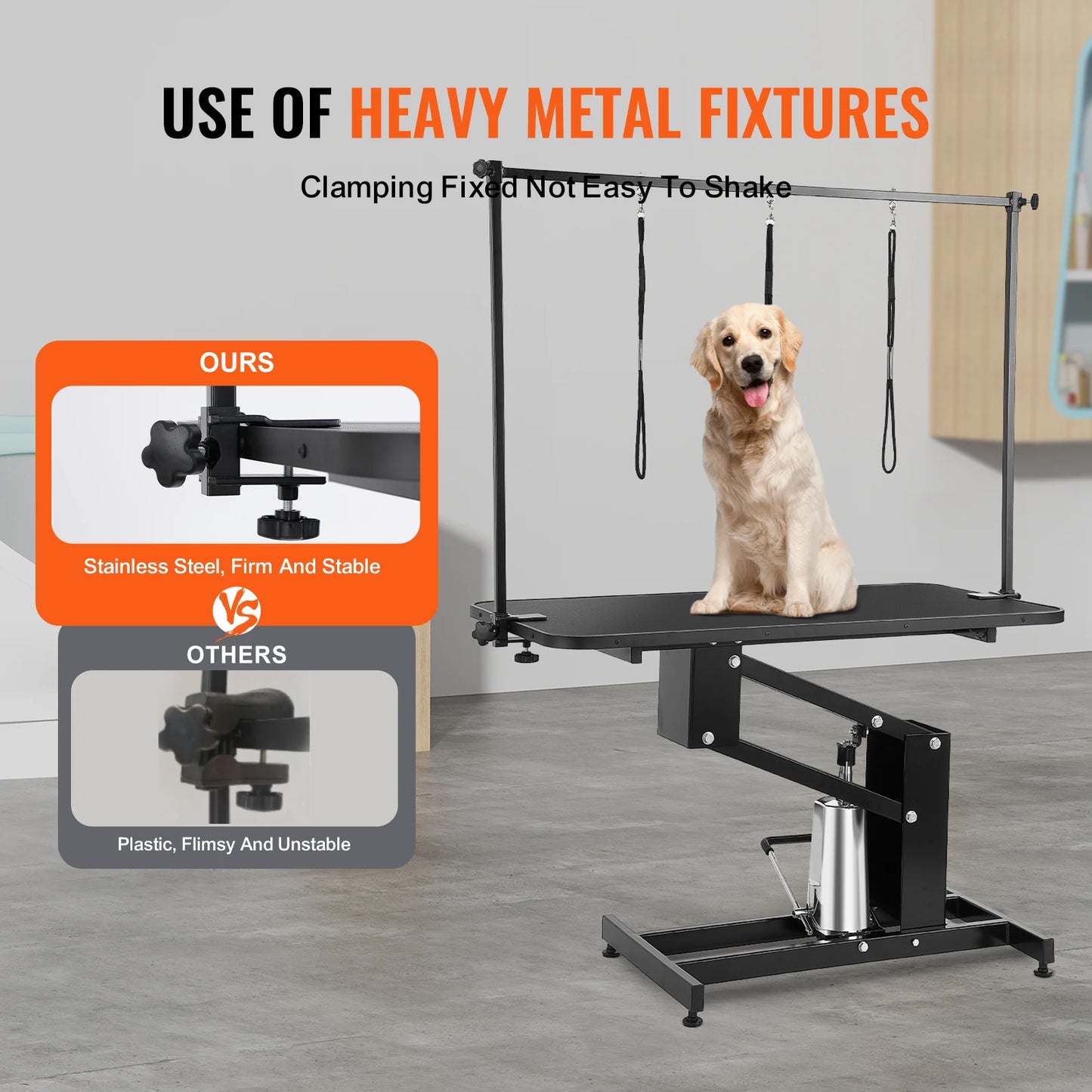 43" Hydraulic Pet Grooming Table 400LBS Height Adjustable Dog Grooming Station with Arm Anti Slip Tabletop for Pets