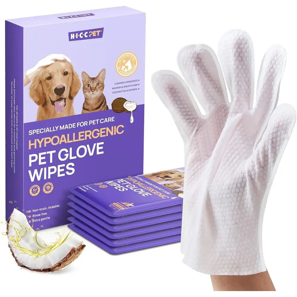 Pet Dog Wipes Cleaning Deodorizing Glove Wipes for Dogs, Cats & Horses, Vet Recommended Hypoallergenic and Hydrating