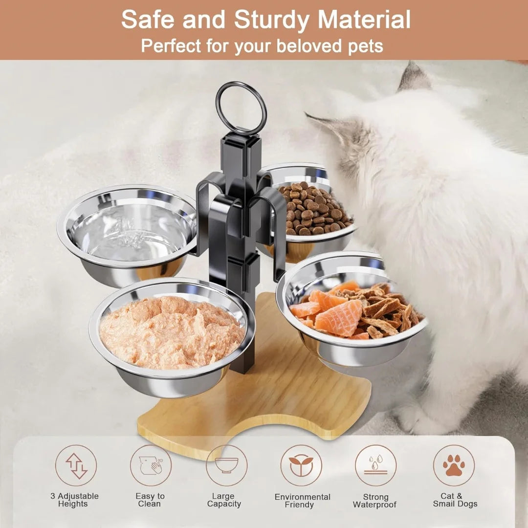 Elevated Pet Bowls with Stand, Adjustable Height Raised Bowl Set for Cats, Dogs Feeding and Drinking High Platform Bracket