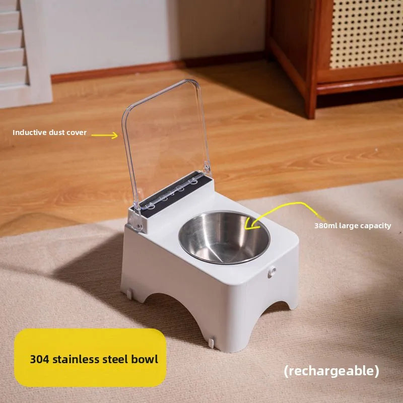 Pet Smart Infrared Sensor Open Lid Dog/Cat Bowl Stainless Steel with Lid Dustproof Insect-proof and Moisture-proof Pet Bowl