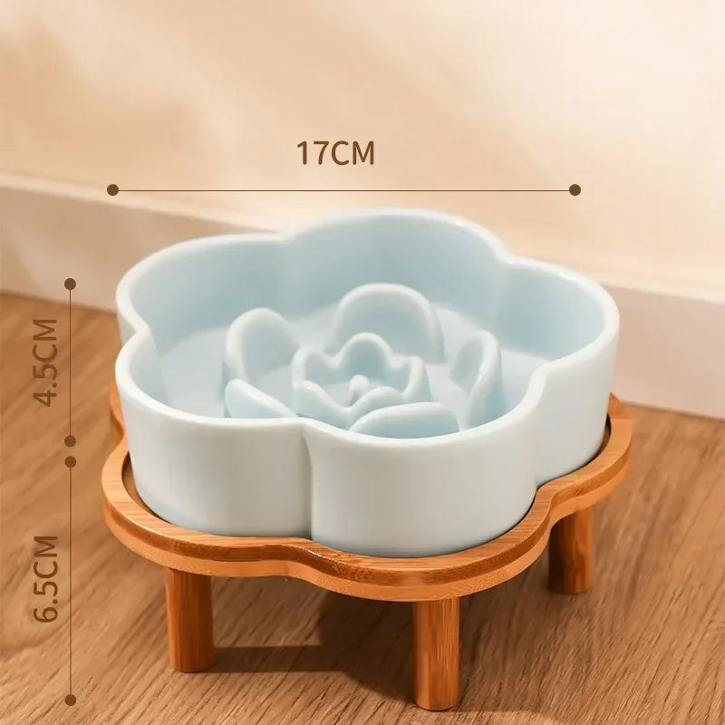 Ceramic Slow Food Bowl Anti-choking Cat Feeding Basin To Prevent Black Chin Small Dog Cat Neck Guard Wooden Frame Slow Food Bowl