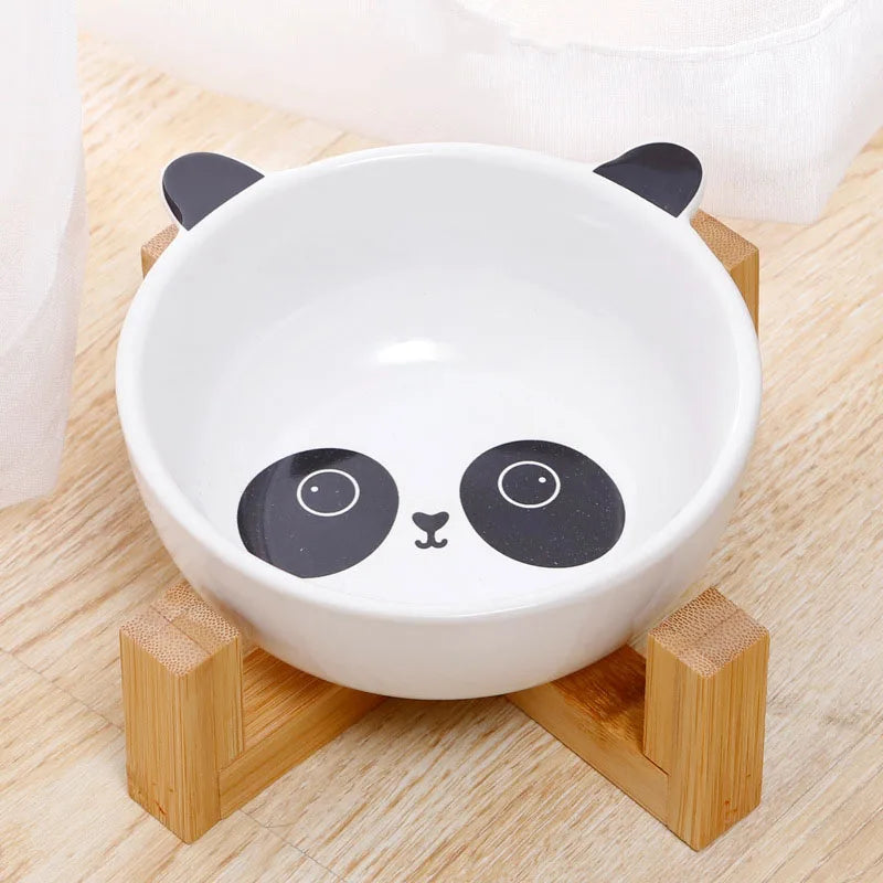 Ceramic Dog / Cat Bowl Raised Round Dog / Cat Bowl No Spill Pet Dish for Food / Water Feeding Cute Cartoon Printed Pet Elevated Dish