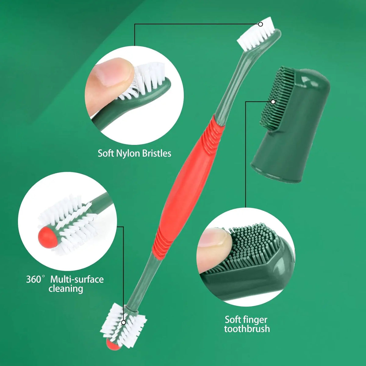 Dog Toothbrush Toothpaste Kit Beef Dog Toothpaste 360° Double-Head Toothbrush  Tooth Brushing Pet Dental Care Kit for Dogs Cats