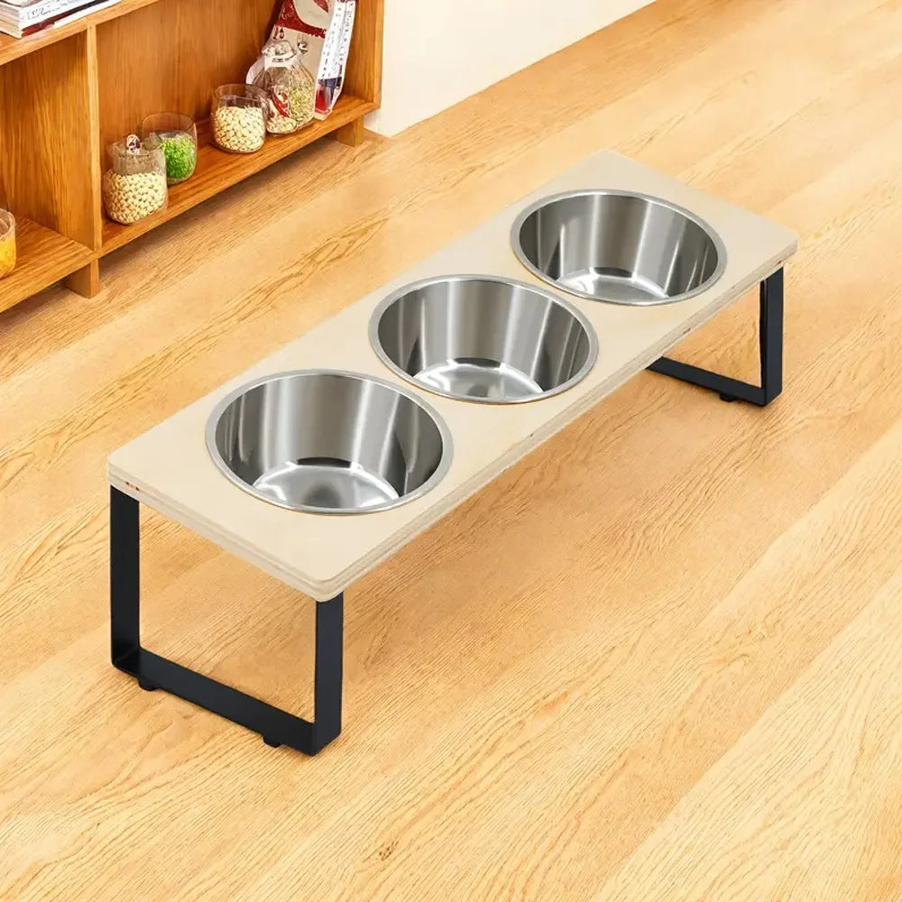 Elevated Dog/Cat Bowls with 3 Stainless Steel Bowls 15° Tilted Anti-Vomiting Raised Cat Food Bowl for Small Cats Puppies Accessories