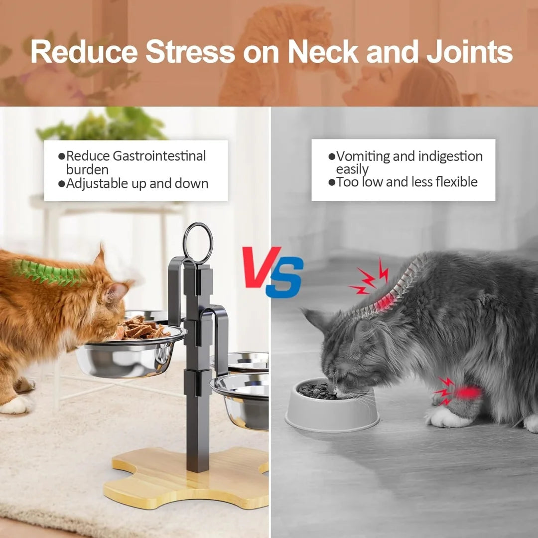 Elevated Pet Bowls with Stand, Adjustable Height Raised Bowl Set for Cats, Dogs Feeding and Drinking High Platform Bracket