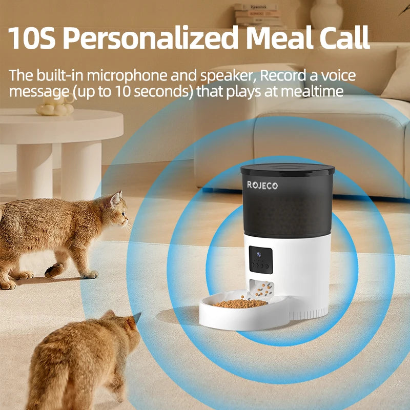 ROJECO Automatic Dog /  Cat Feeder With Camera Video Cat Food Dispenser Pet Smart Voice Recorder Remote Control Auto Feeder For Cat/ Dog