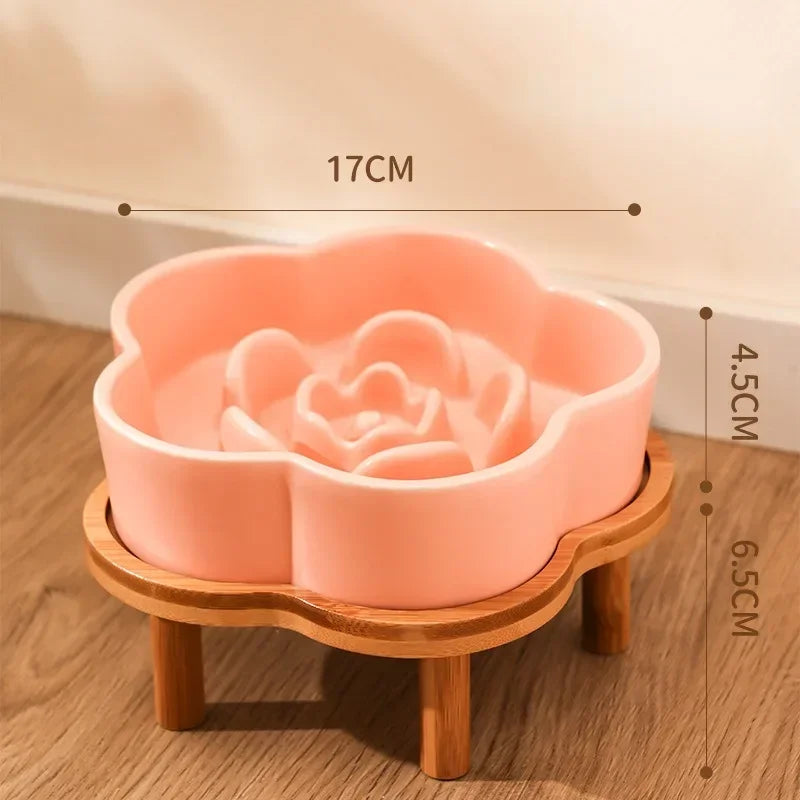 Ceramic Slow Food Bowl Anti-choking Cat Feeding Basin To Prevent Black Chin Small Dog Cat Neck Guard Wooden Frame Slow Food Bowl