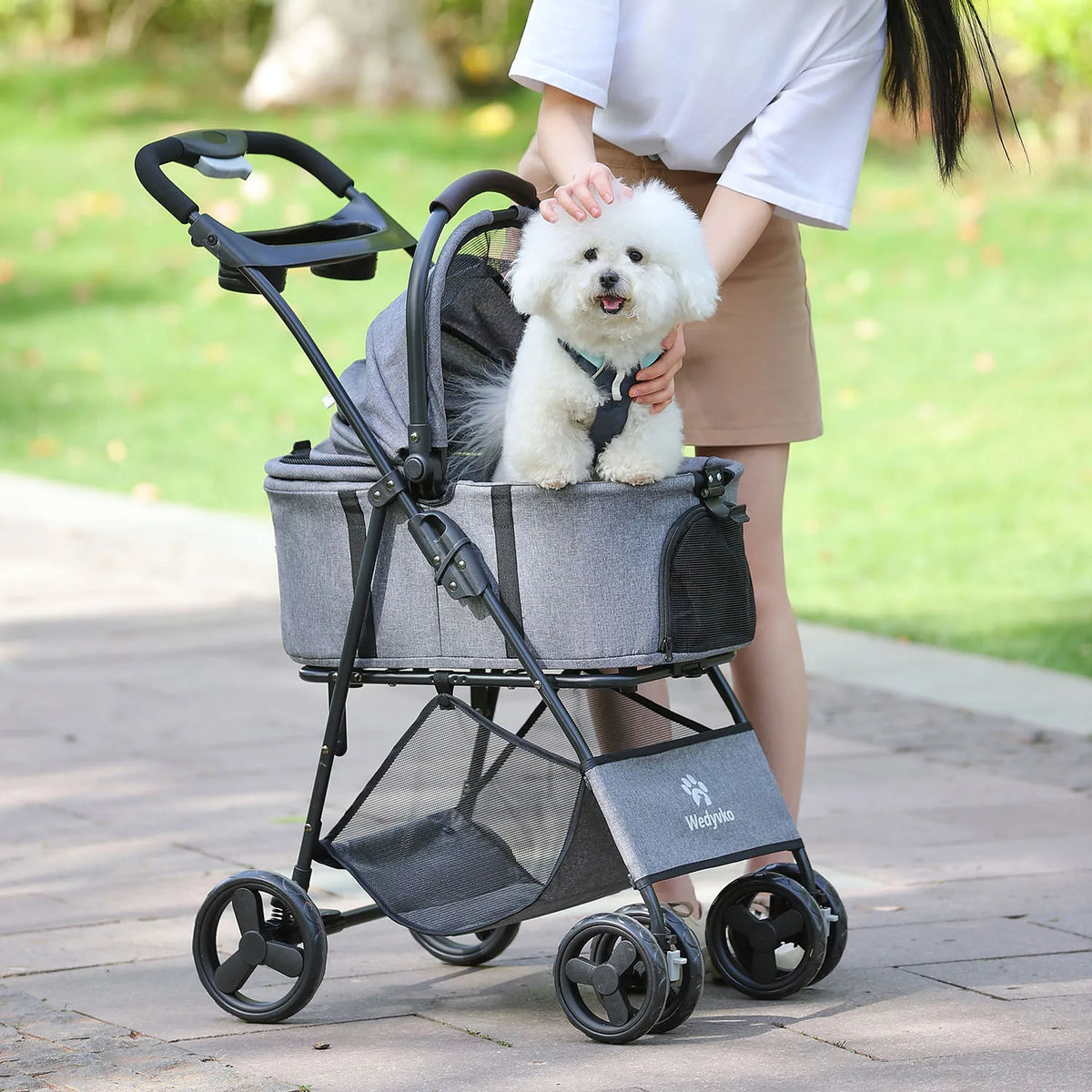 3 in 1 Pet Stroller with Removable Carrier, Folding Stroller for Small/Medium Dogs and Cats, Waterproof, All-Terrain, with Sun Shade