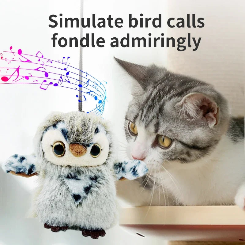 Cat Sound Toy, Realistic Owl Design, Emits Bird Calls, Fluttering Wings, Durable Pet Dog Toy, USB Rechargeable