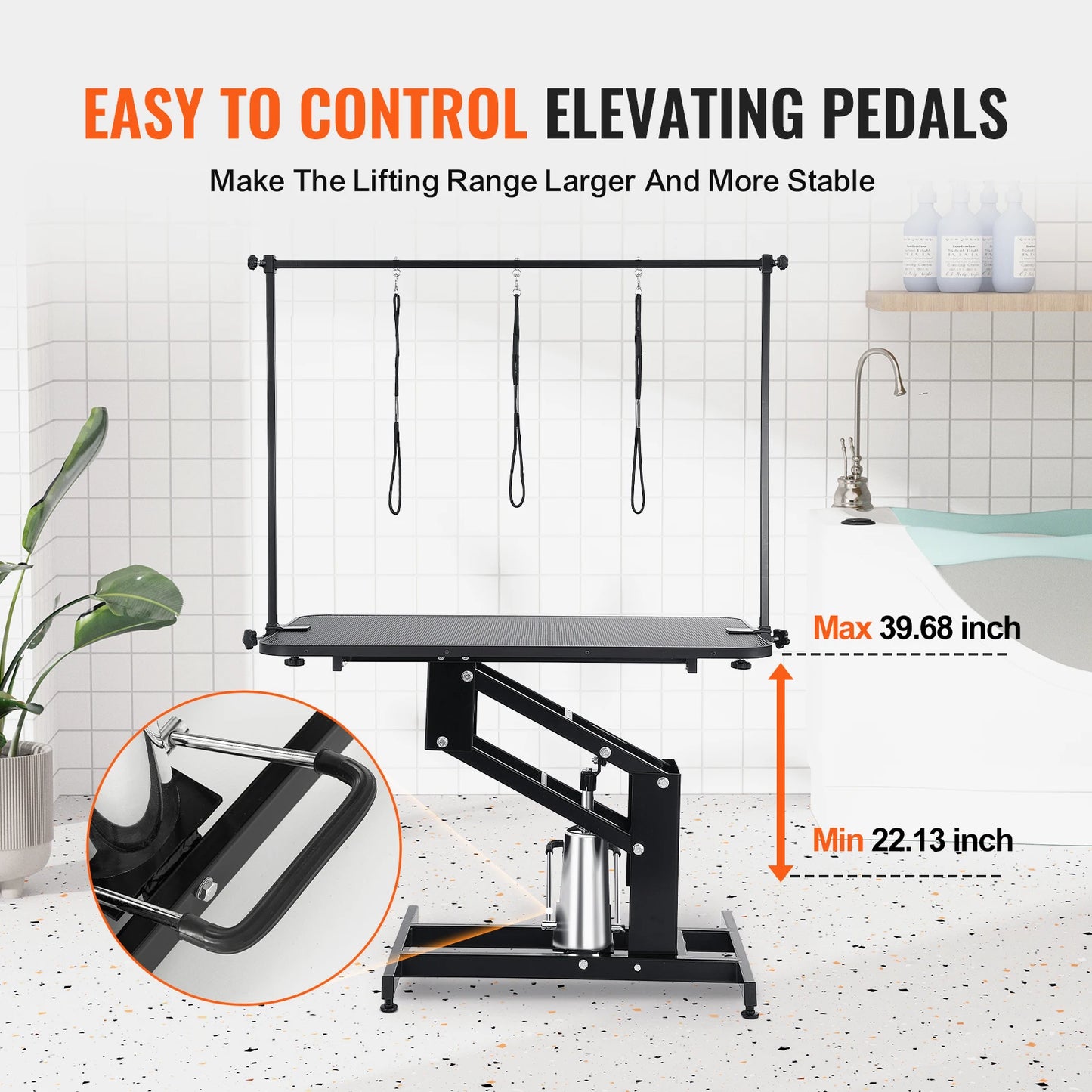 43" Hydraulic Pet Grooming Table 400LBS Height Adjustable Dog Grooming Station with Arm Anti Slip Tabletop for Pets