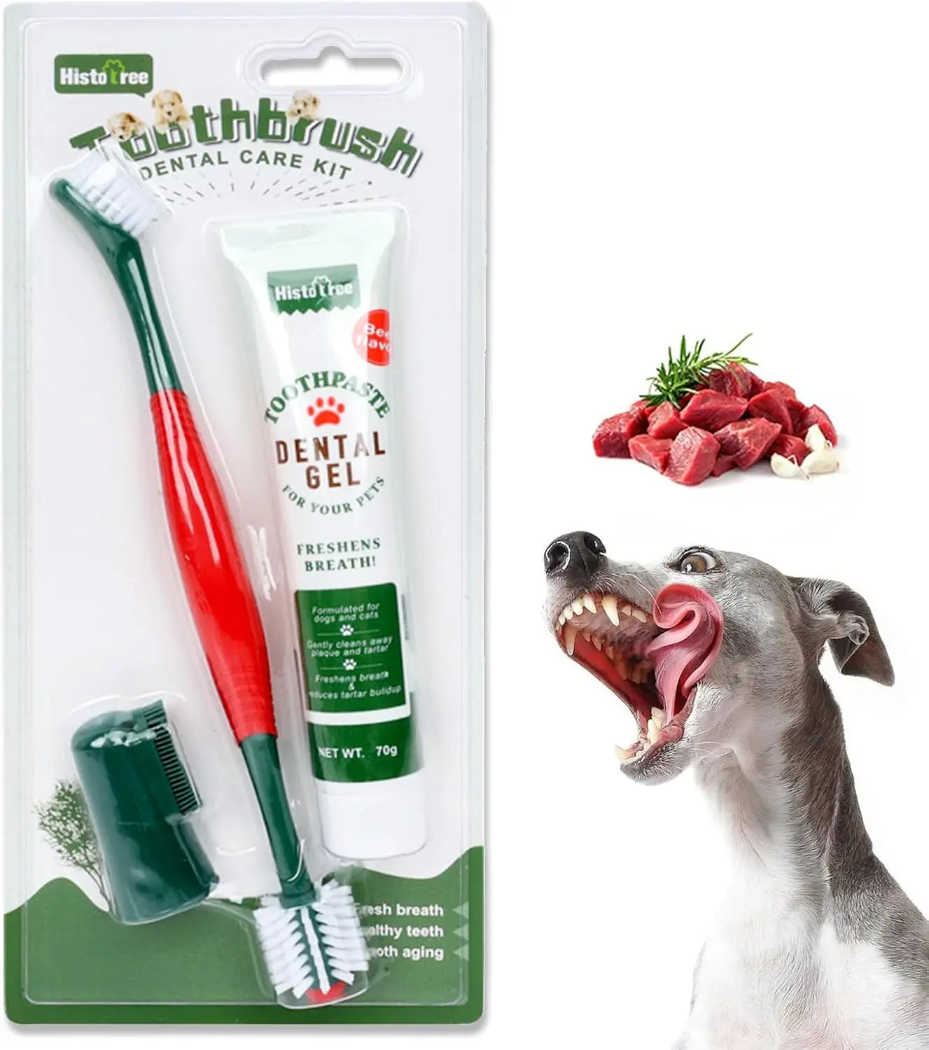 Dog Toothbrush Toothpaste Kit Beef Dog Toothpaste 360° Double-Head Toothbrush  Tooth Brushing Pet Dental Care Kit for Dogs Cats