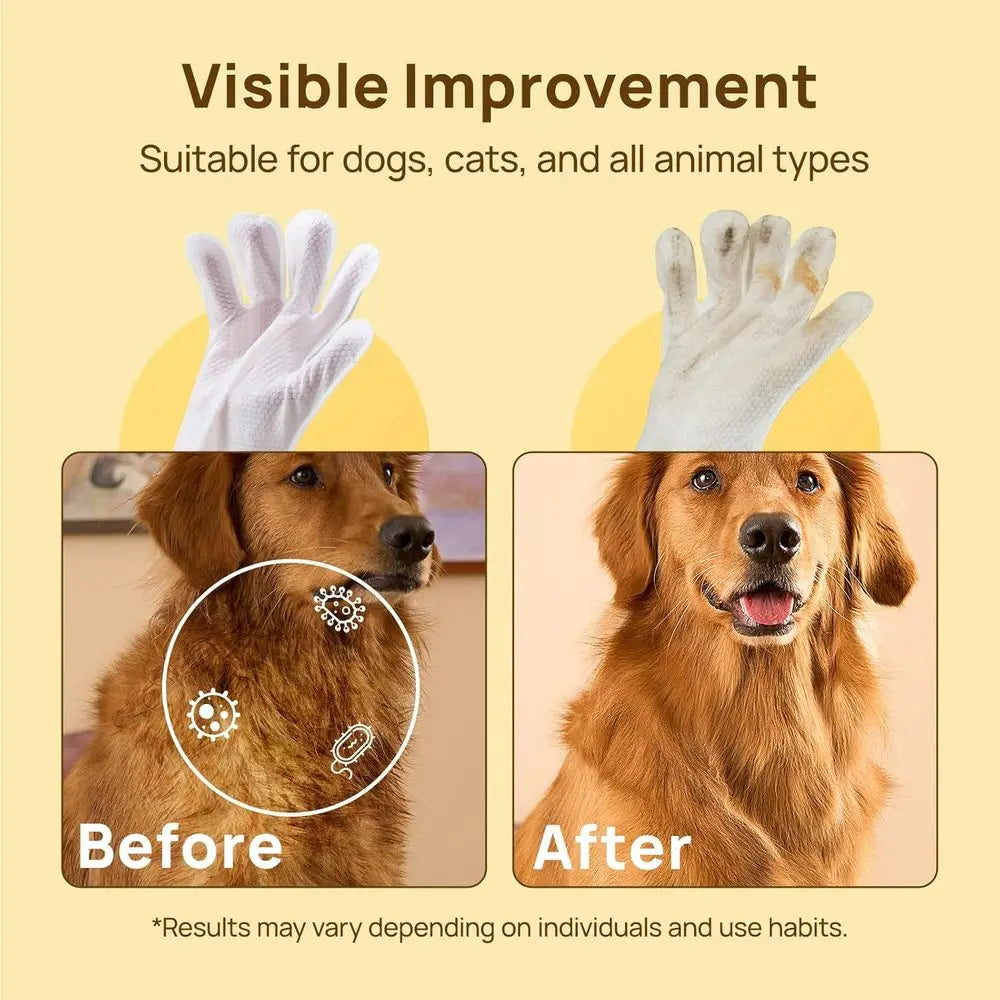 Pet Dog Wipes Cleaning Deodorizing Glove Wipes for Dogs, Cats & Horses, Vet Recommended Hypoallergenic and Hydrating