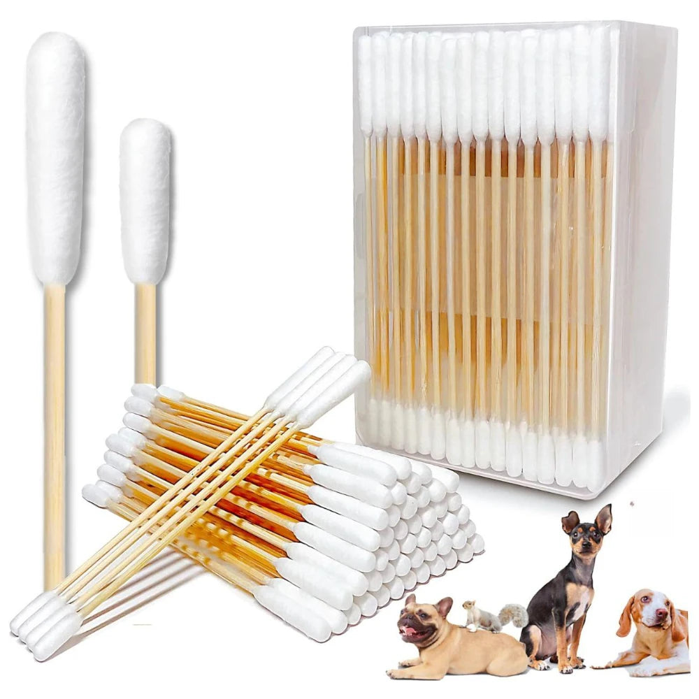 12/15cm Long Cotton Swabs ProfessionalCat Cotton Swabwith Bamboo Double Sided Dog Ear Swabs -Specially Designed Big Cotton Swabs