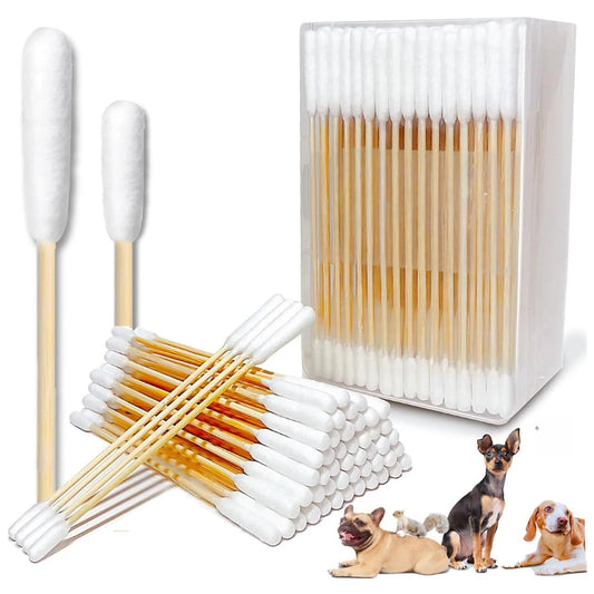 12/15cm Long Cotton Swabs ProfessionalCat Cotton Swabwith Bamboo Double Sided Dog Ear Swabs -Specially Designed Big Cotton Swabs