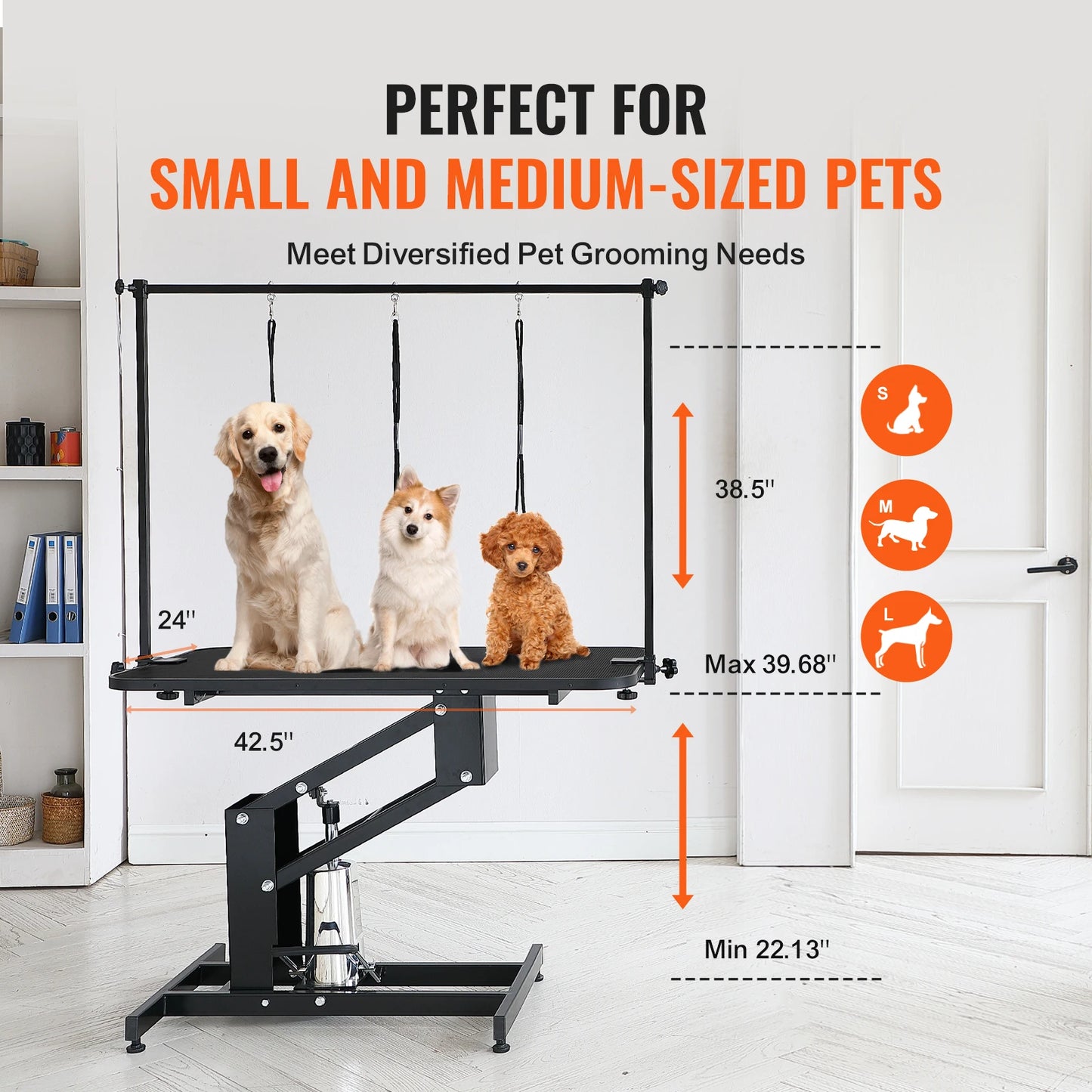43" Hydraulic Pet Grooming Table 400LBS Height Adjustable Dog Grooming Station with Arm Anti Slip Tabletop for Pets
