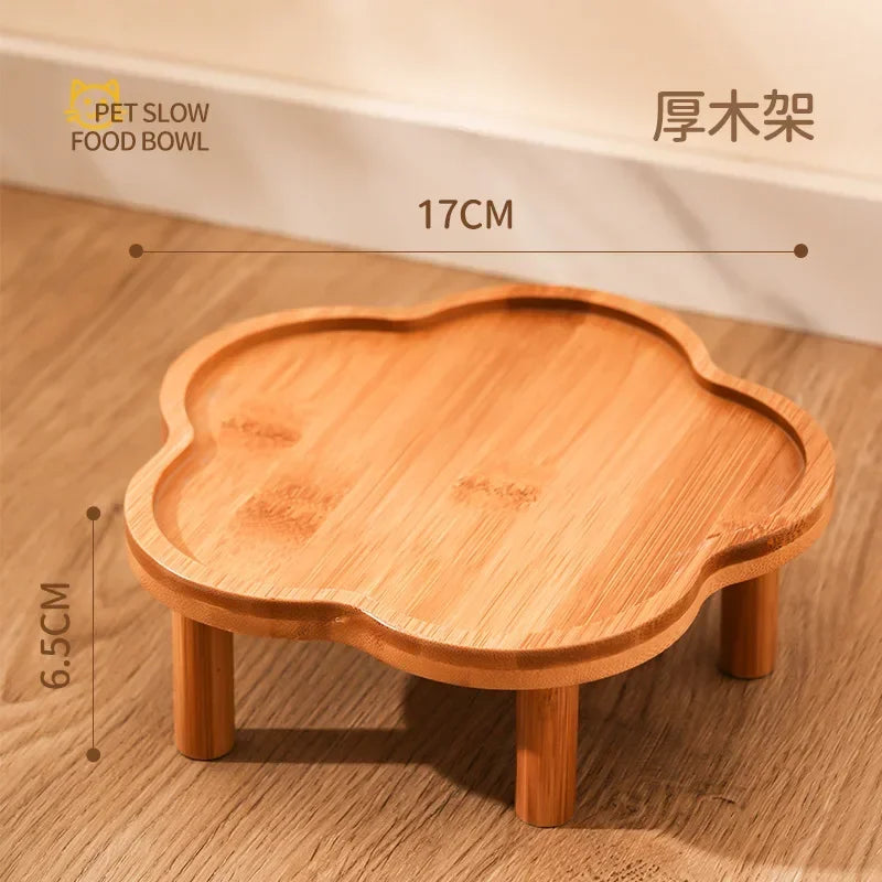 Ceramic Slow Food Bowl Anti-choking Cat Feeding Basin To Prevent Black Chin Small Dog Cat Neck Guard Wooden Frame Slow Food Bowl
