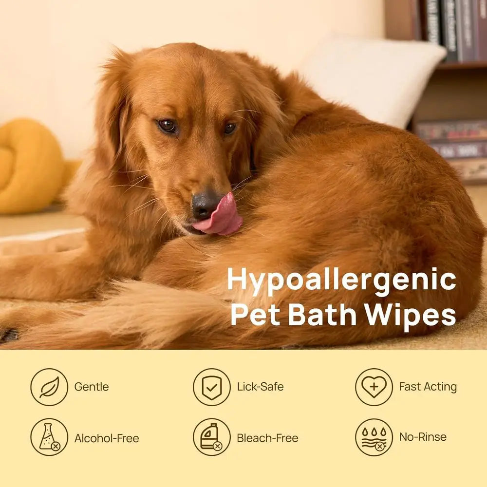 Pet Dog Wipes Cleaning Deodorizing Glove Wipes for Dogs, Cats & Horses, Vet Recommended Hypoallergenic and Hydrating