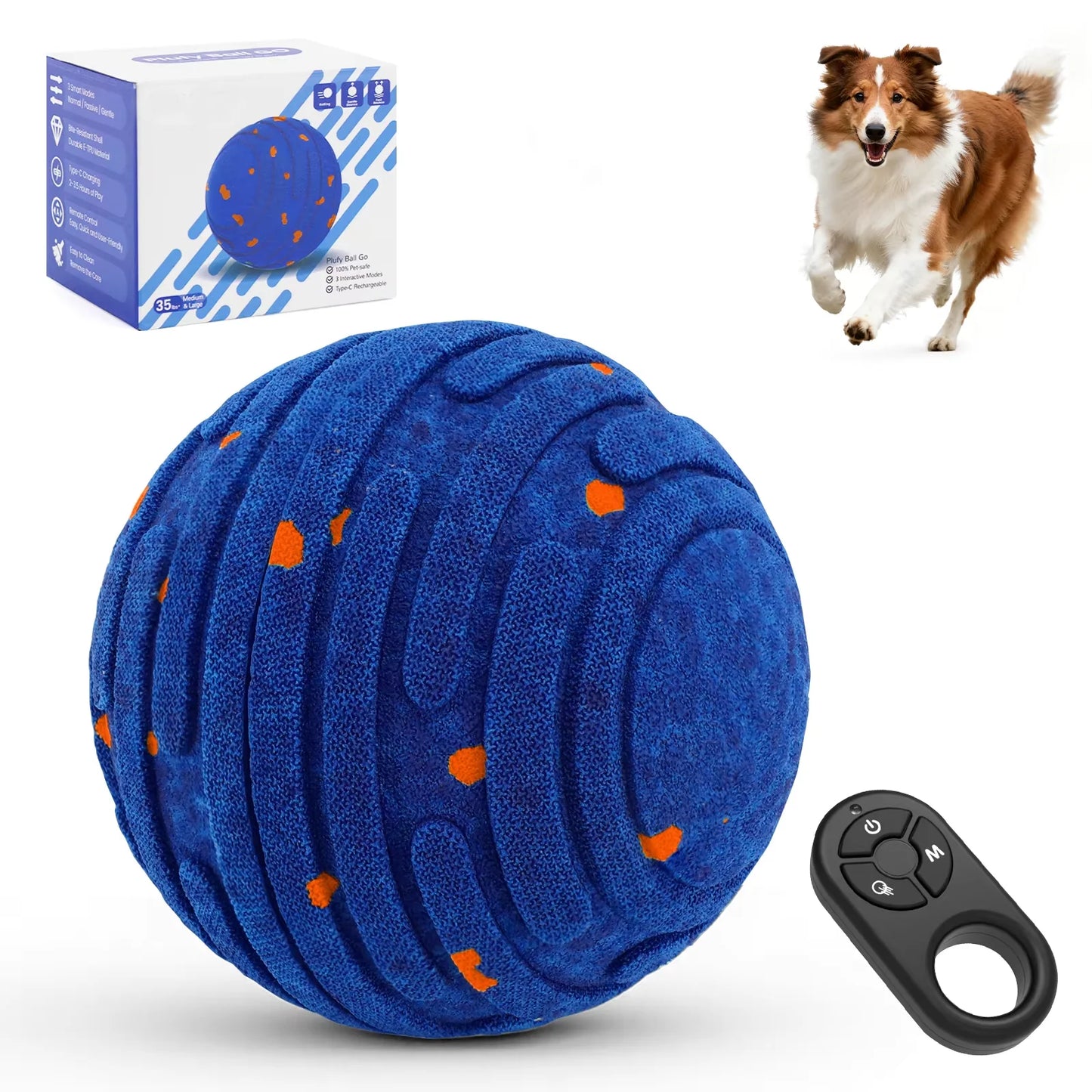 Smart Interactive Dog Toy, Indestructible E-TPU Toy Ball for Aggressive Chewers, Automatic Moving, Rechargeable Ball for Small/Medium dogs.