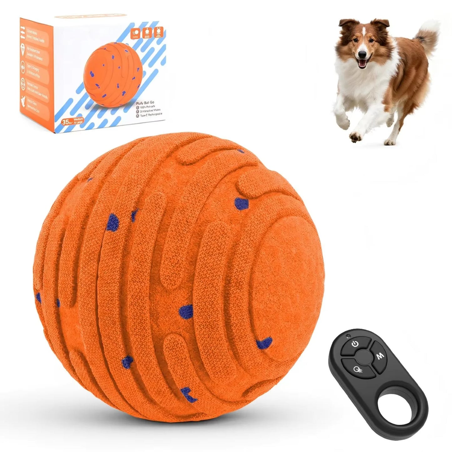 Smart Interactive Dog Toy, Indestructible E-TPU Toy Ball for Aggressive Chewers, Automatic Moving, Rechargeable Ball for Small/Medium dogs.