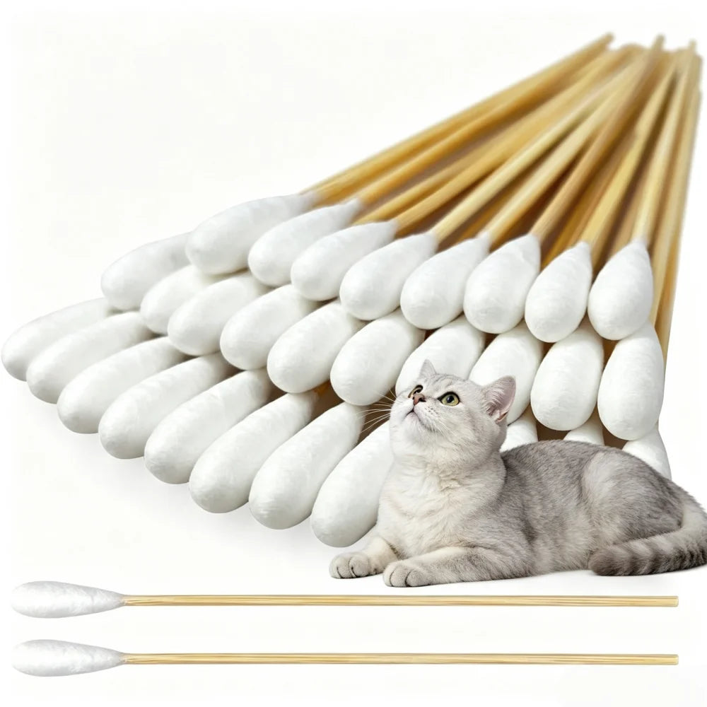12/15cm Long Cotton Swabs ProfessionalCat Cotton Swabwith Bamboo Double Sided Dog Ear Swabs -Specially Designed Big Cotton Swabs