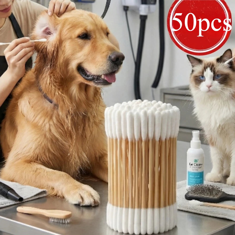 12/15cm Long Cotton Swabs ProfessionalCat Cotton Swabwith Bamboo Double Sided Dog Ear Swabs -Specially Designed Big Cotton Swabs