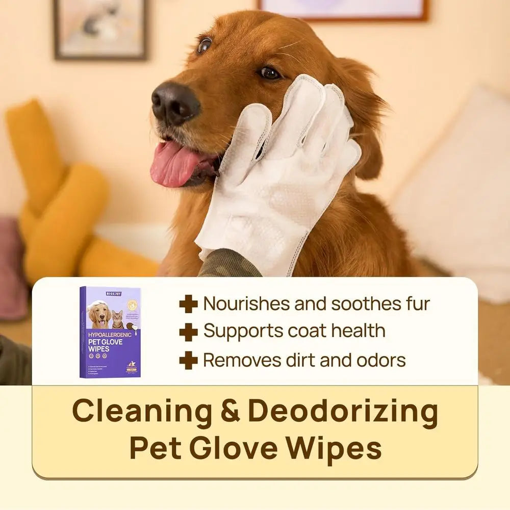Pet Dog Wipes Cleaning Deodorizing Glove Wipes for Dogs, Cats & Horses, Vet Recommended Hypoallergenic and Hydrating