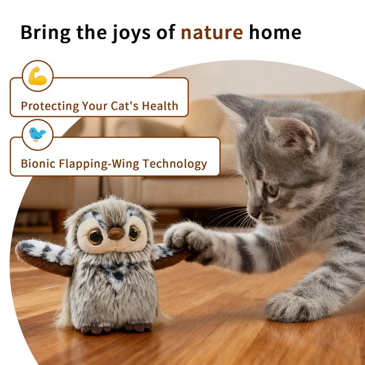 Cat Sound Toy, Realistic Owl Design, Emits Bird Calls, Fluttering Wings, Durable Pet Dog Toy, USB Rechargeable