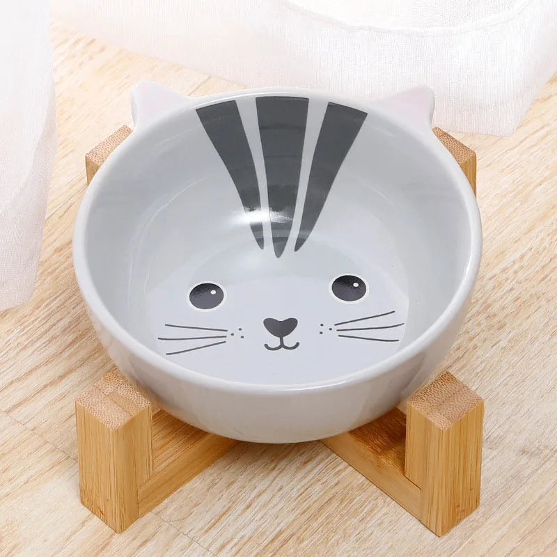 Ceramic Dog / Cat Bowl Raised Round Dog / Cat Bowl No Spill Pet Dish for Food / Water Feeding Cute Cartoon Printed Pet Elevated Dish