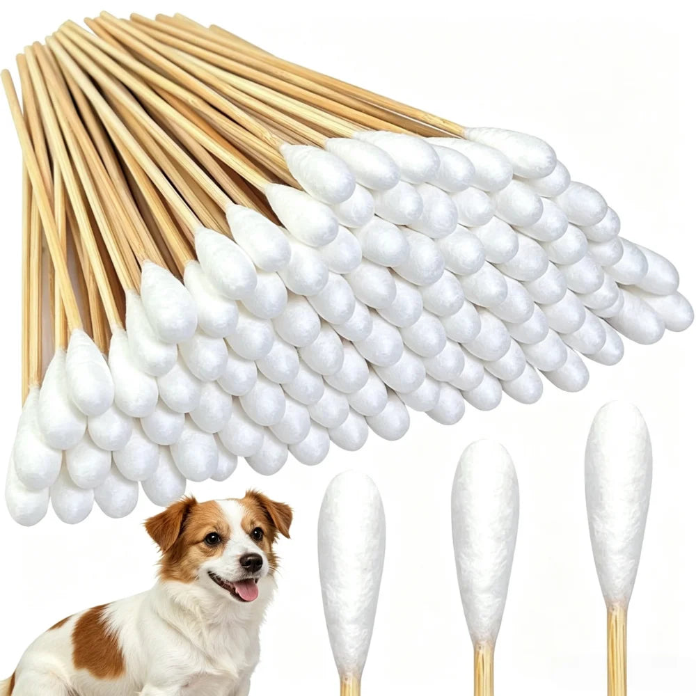 12/15cm Long Cotton Swabs ProfessionalCat Cotton Swabwith Bamboo Double Sided Dog Ear Swabs -Specially Designed Big Cotton Swabs