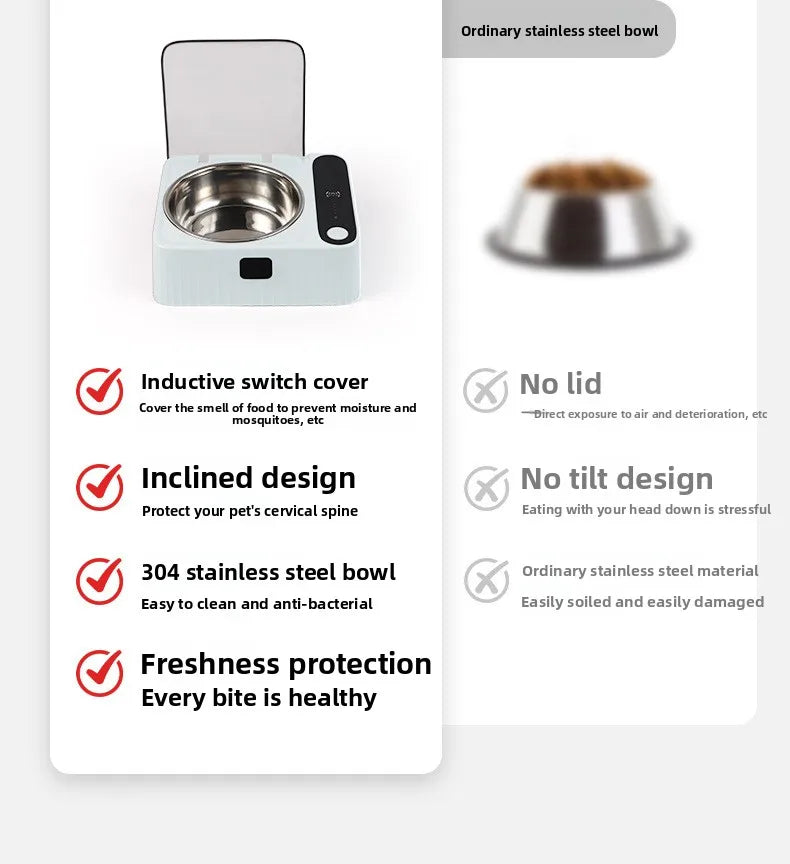 Pet Smart Infrared Sensor Open Lid Dog/Cat Bowl Stainless Steel with Lid Dustproof Insect-proof and Moisture-proof Pet Bowl