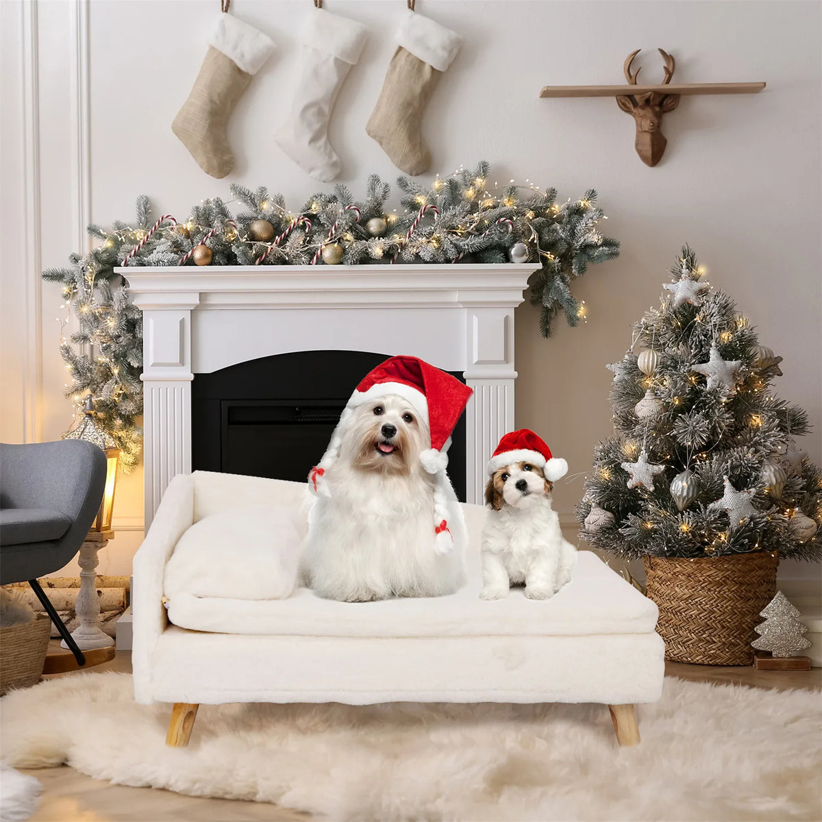 Elevated Pet Bed, Nordic Pet Stool Bed with Cozy Pad Waterproof,Pet Sofa Bed with Sturdy Wood Legs for Small Dog Kitten