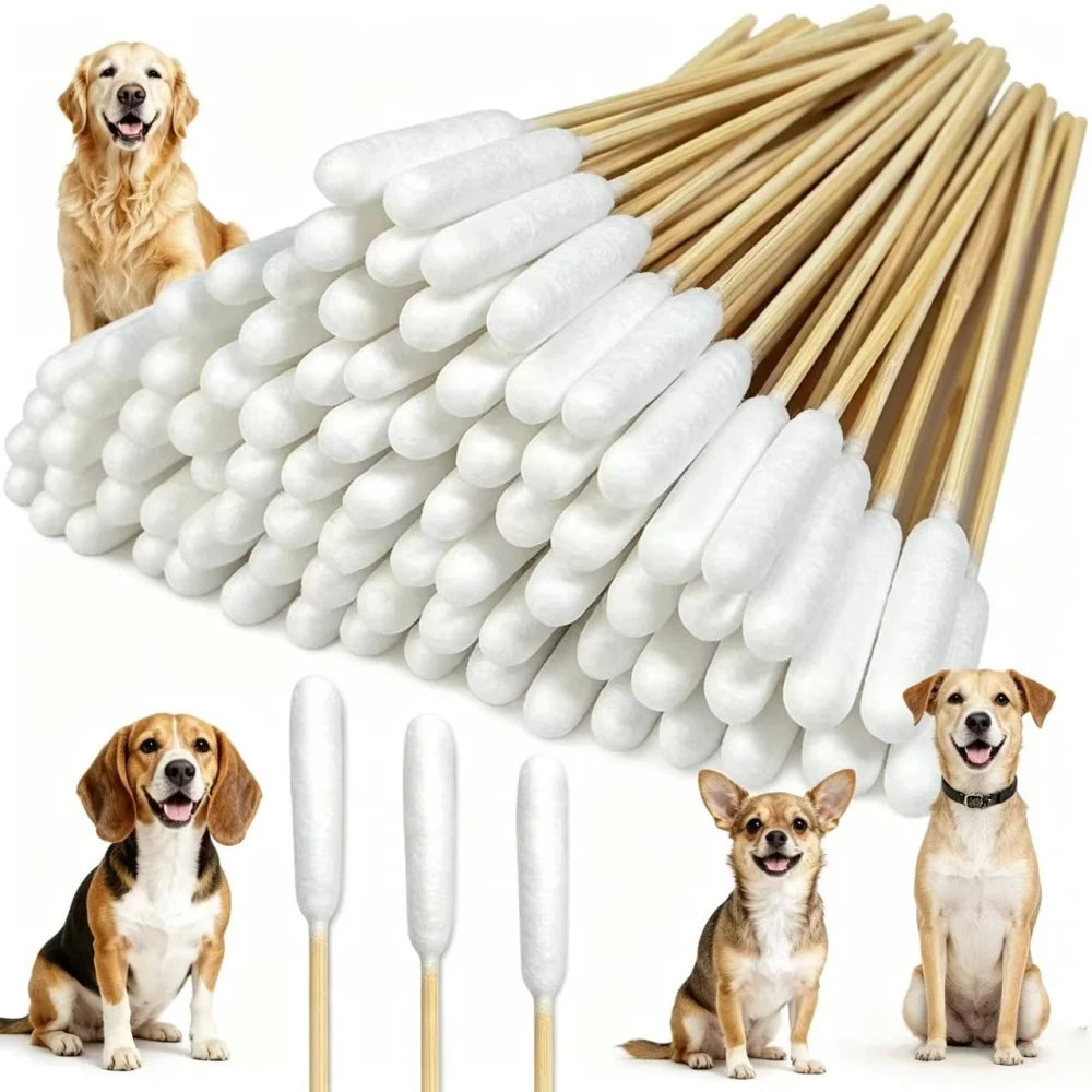 12/15cm Long Cotton Swabs ProfessionalCat Cotton Swabwith Bamboo Double Sided Dog Ear Swabs -Specially Designed Big Cotton Swabs