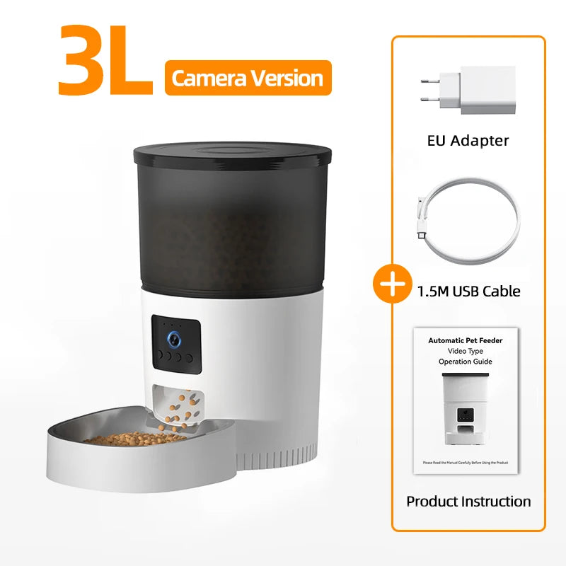 ROJECO Automatic Dog /  Cat Feeder With Camera Video Cat Food Dispenser Pet Smart Voice Recorder Remote Control Auto Feeder For Cat/ Dog