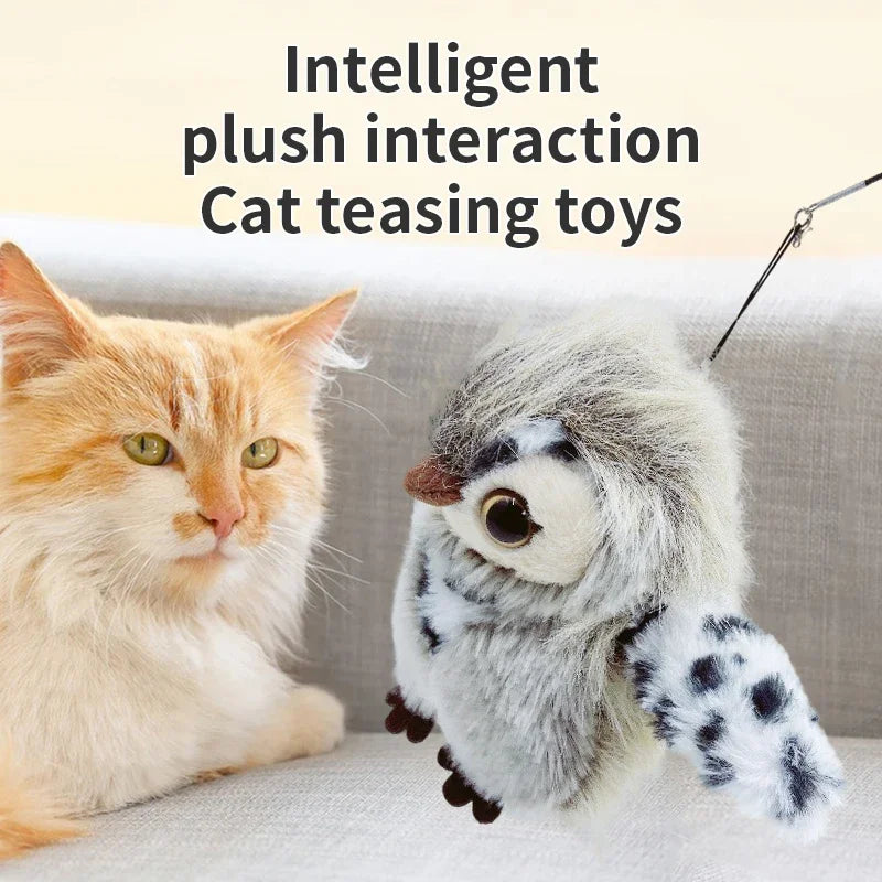 Cat Sound Toy, Realistic Owl Design, Emits Bird Calls, Fluttering Wings, Durable Pet Dog Toy, USB Rechargeable