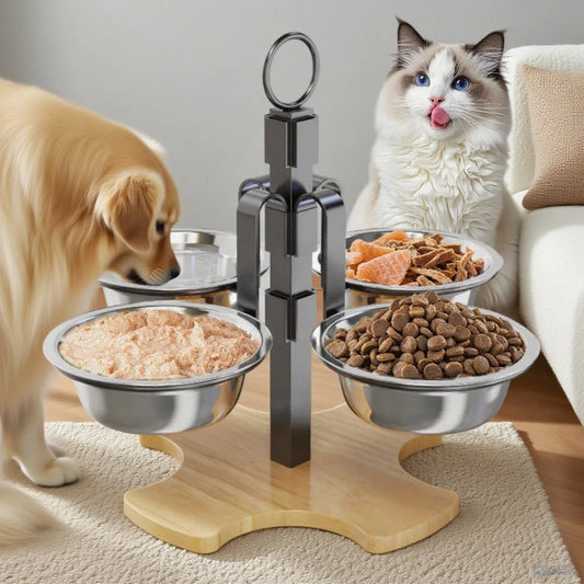Elevated Pet Bowls with Stand, Adjustable Height Raised Bowl Set for Cats, Dogs Feeding and Drinking High Platform Bracket