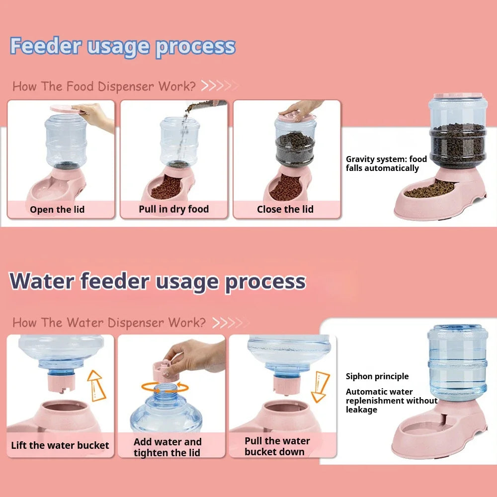 Large Capacity Pet Feeder Bowls - Automatic Water Dispenser Dog Food Bowl Cat Bowls Pets Feeding Drink Water Bowl