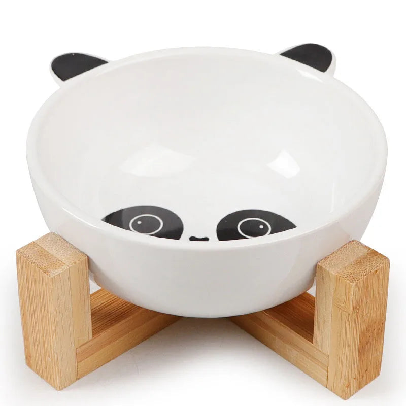 Ceramic Dog / Cat Bowl Raised Round Dog / Cat Bowl No Spill Pet Dish for Food / Water Feeding Cute Cartoon Printed Pet Elevated Dish