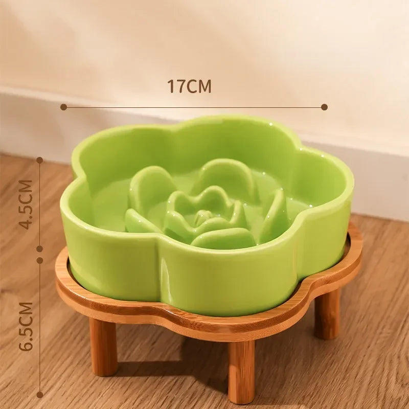 Ceramic Slow Food Bowl Anti-choking Cat Feeding Basin To Prevent Black Chin Small Dog Cat Neck Guard Wooden Frame Slow Food Bowl