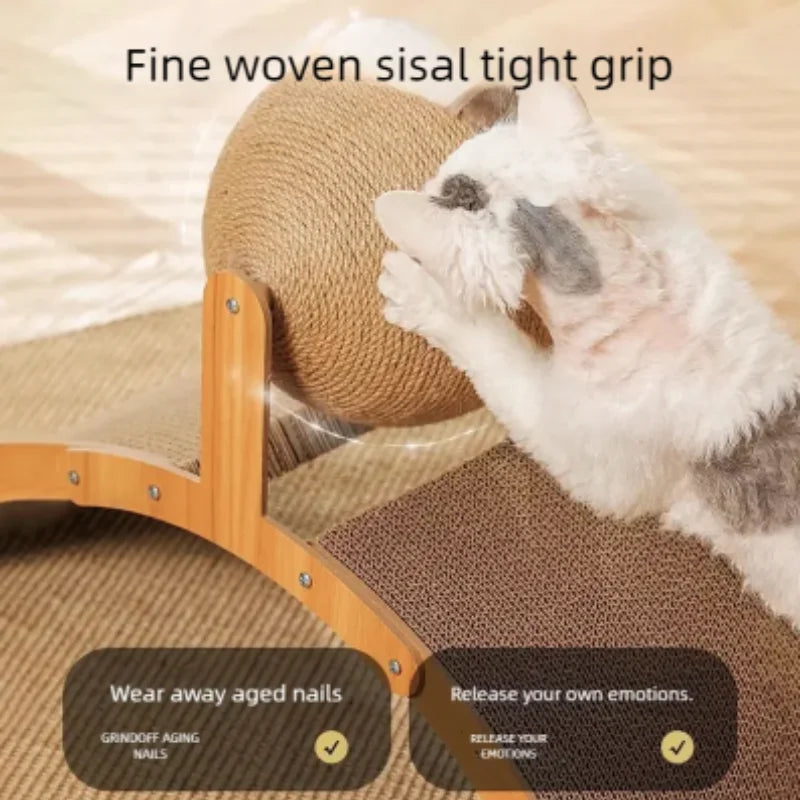 2 In 1 Wooden Cat Scratching Ball Sisal Scratch Board Durable Grinding Paw Toy Solid Wood Scraper For Cats Kittens Pet Supplies