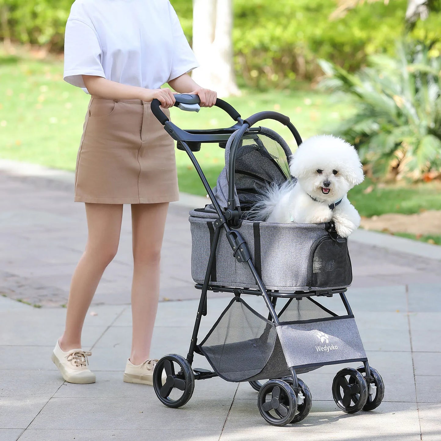 3 in 1 Pet Stroller with Removable Carrier, Folding Stroller for Small/Medium Dogs and Cats, Waterproof, All-Terrain, with Sun Shade