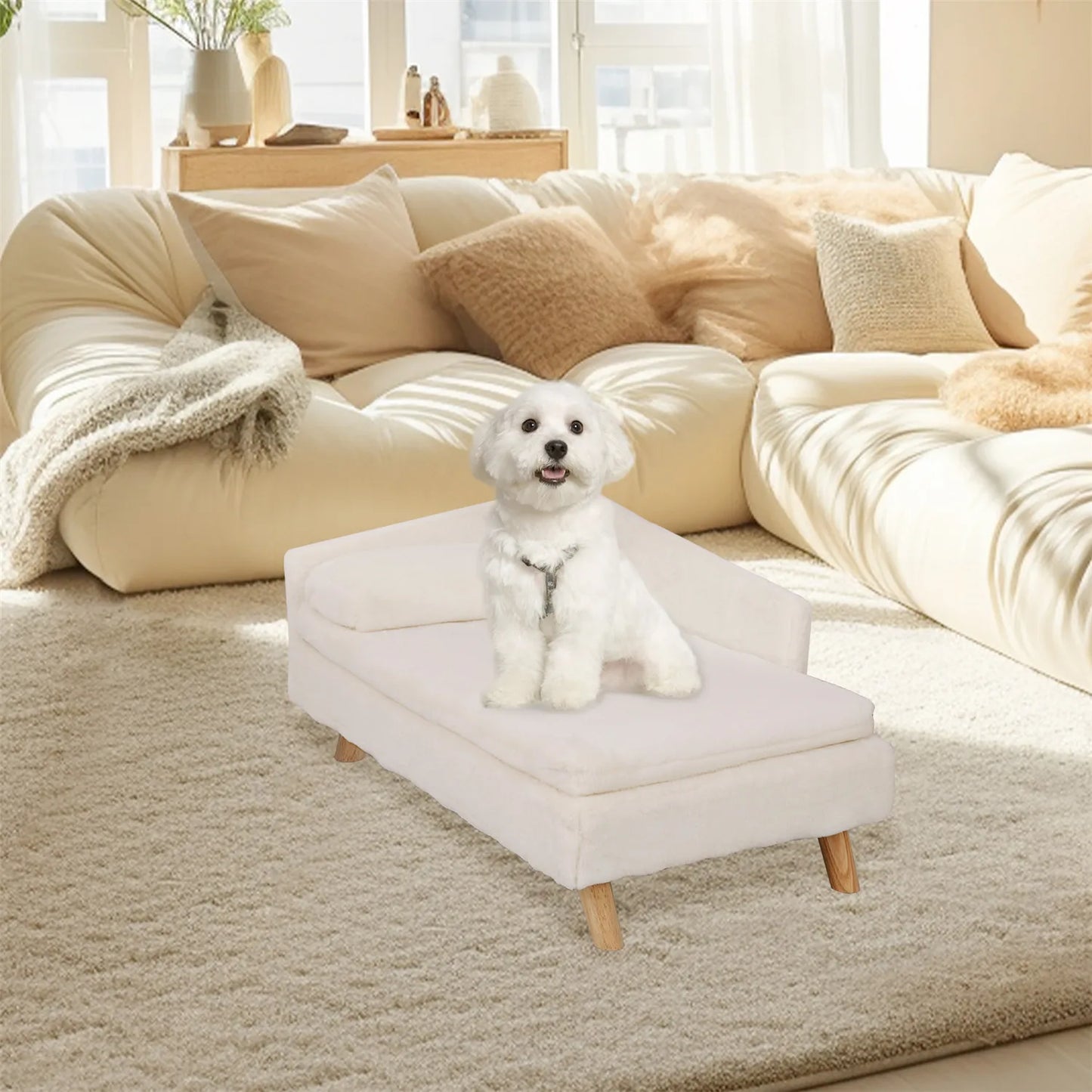 Elevated Pet Bed, Nordic Pet Stool Bed with Cozy Pad Waterproof,Pet Sofa Bed with Sturdy Wood Legs for Small Dog Kitten